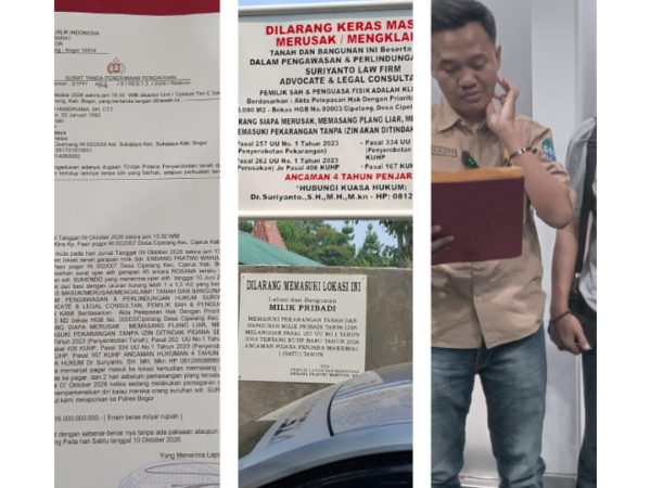 Fuji Handriana, SH  kuasa hukum Endang Pratiwi Wahyudi laporkan Deni Saripudin dan Suriyanto atas pengerusakan dan masuk Pekarangan tanpa ijin ke Polres.